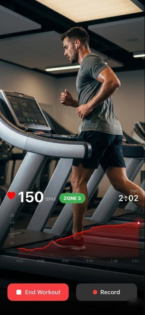 FitCam showing heart rate and age-based training zones